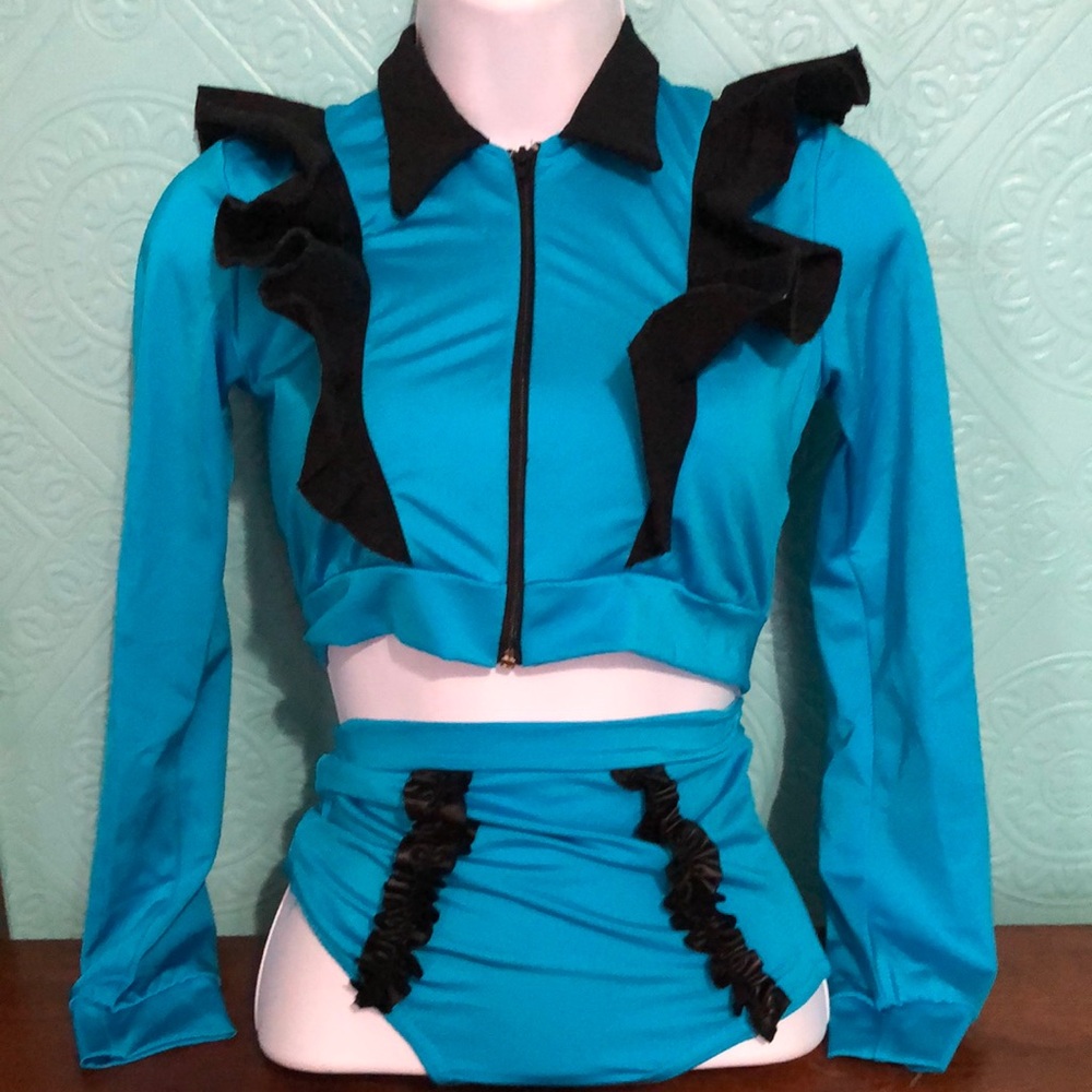 Sassy black & blue 2 piece dance costume